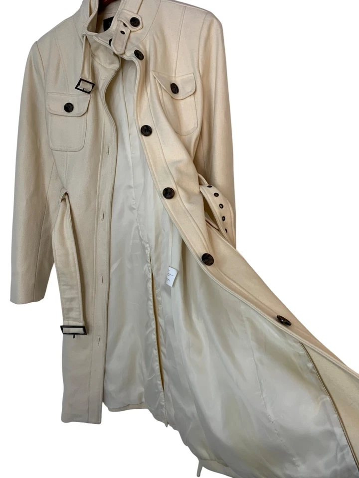 Rare Vintage 90s Donnybrook White Wool Trench Coat Size 10 Belt Midi RD10710 - Image 4 of 4