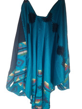 Southwestern Aztec Turquoise Ruana Shawl Wrap Serape-Style Wrap One Size