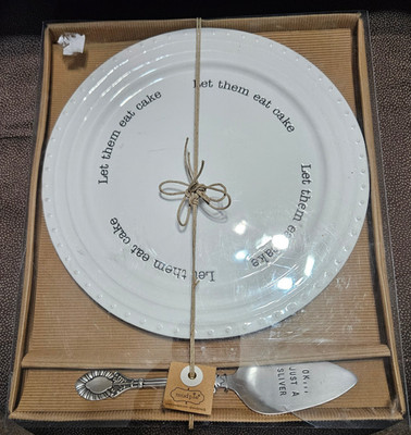 NIB Mud Pie 12'' Let Them Eat Cake Serving Plate with  OK Just A Sliver  Server