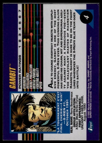 1992 Impel Marvel Universe #4 Gambit - Picture 2 of 2