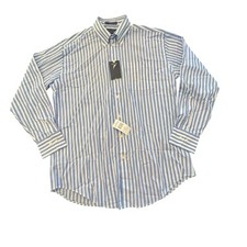 NEW Nautica Blue White Striped Long Sleeve Button Up Dress Shirt Men 16.5 34/35