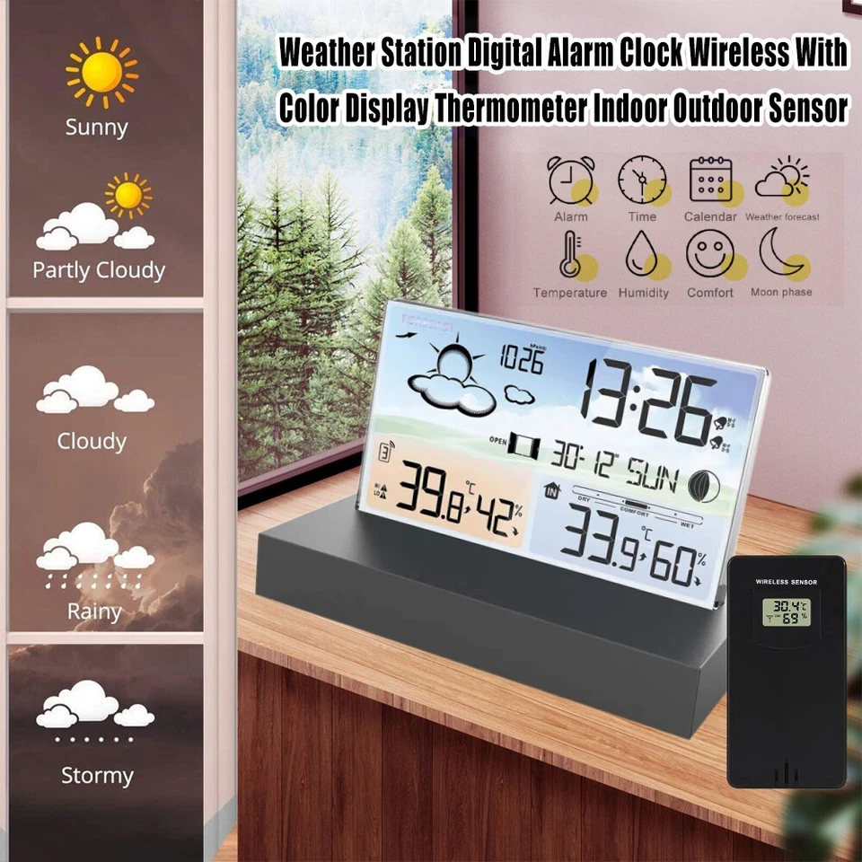 Funk-Wetterstation Innen Außensensor Thermometer Hygrometer digital LCD Uhr - Bild 3 von 4