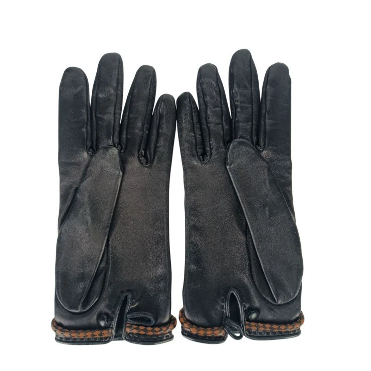 Guantes HERMES Jumbo de cuero negro para mujer herrajes plateados excelente estado Foto 2 de 4