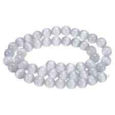 48pcs Silver Gray Cat's Eye Stone Beads 8mm Round Crystal Loose Bead