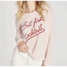 Wildfox Sz S But First Cocktails Sweatshirt Pink Pullover Soft Girl Brunchcore