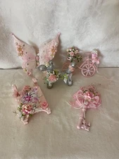 LOT OF 5 SHABBY PINK CHRISTMAS ORNAMENTS W ROSES ASSORTED #2 SALE SALE SALE