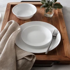 Dinnerware Set 18Pcs Service for 6 Glass Chip Resistant Plates Bowls White