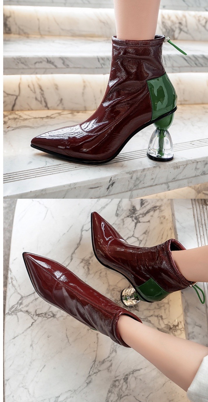 Womens Fashion Leather Pointy Toe Zipper Block Heel Bootie Ankle Boots Shoes SUP