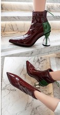 Womens Fashion Leather Pointy Toe Zipper Block Heel Bootie Ankle Boots Shoes SUP