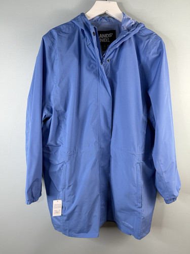 Lands End Jacket Womens 1x 16W 18W Blue Squall Packable Waterproof Rain Coat NEW