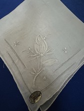 Vintage Semi-Sheer White Hankie NWT Appliqu  Embroidered Rose   Wedding Bridal