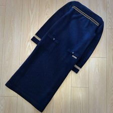 NEW $5350 CHANEL 20C 2020 Ladies Navy Cashmere Gold Chain Midi Dress Size XS 34