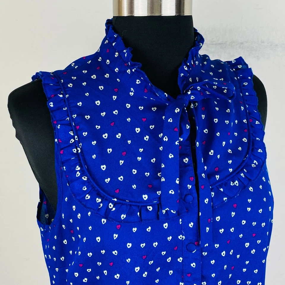 Vestido I Love H81 Feminino M Azul com Estampa de Coração Decote Plissado Babador Babado Bainha - Imagem 3 de 4