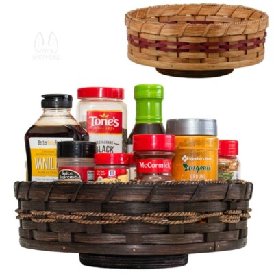 LAZY SUSAN Amish Hand Woven Spinning Basket Spice Rack Sizes 13  Finishes