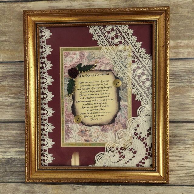 Nicest Grandma Framed Poem Collage Floral Victorian Buttons Lace Nicest Grandma Framed Poem Collage Floral Victorian Buttons Lace