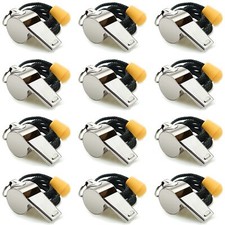 12 Pack Whistles Stainless Steel Sports Loud Crisp Sound Whistles with Lanyard