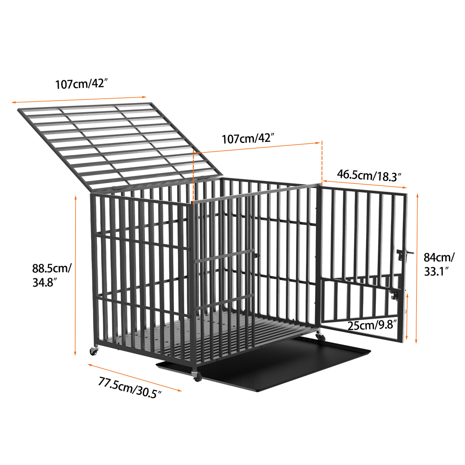 Heavy Duty Dog Cage with Wheel and Tray Dog Crate for Indoor Outdoor