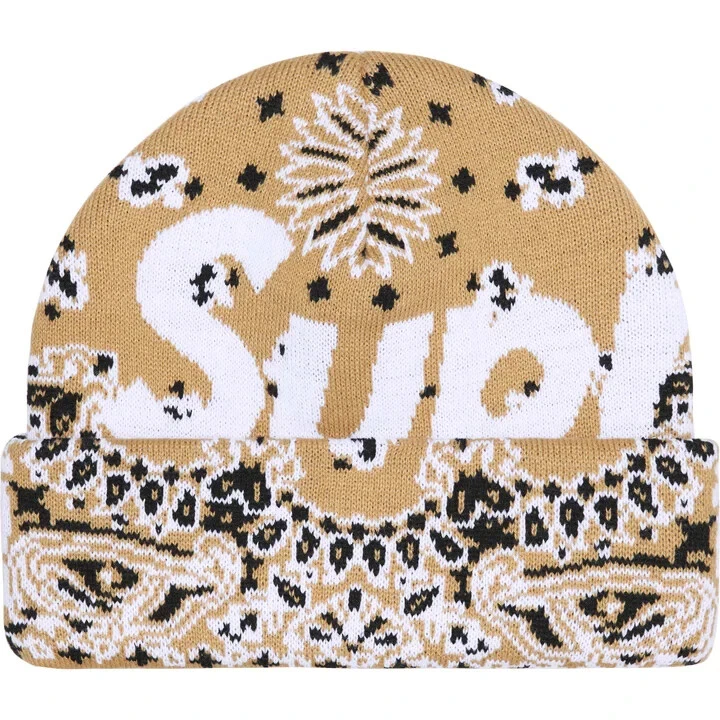 Supreme Bandana Big Logo Beanie Tan FW24 Deadstock