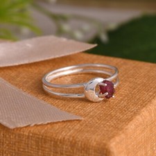 Natural Raw Spinel Ruby With Tiny Crescent Moon Ring 925 Silver Handmade Jewelry