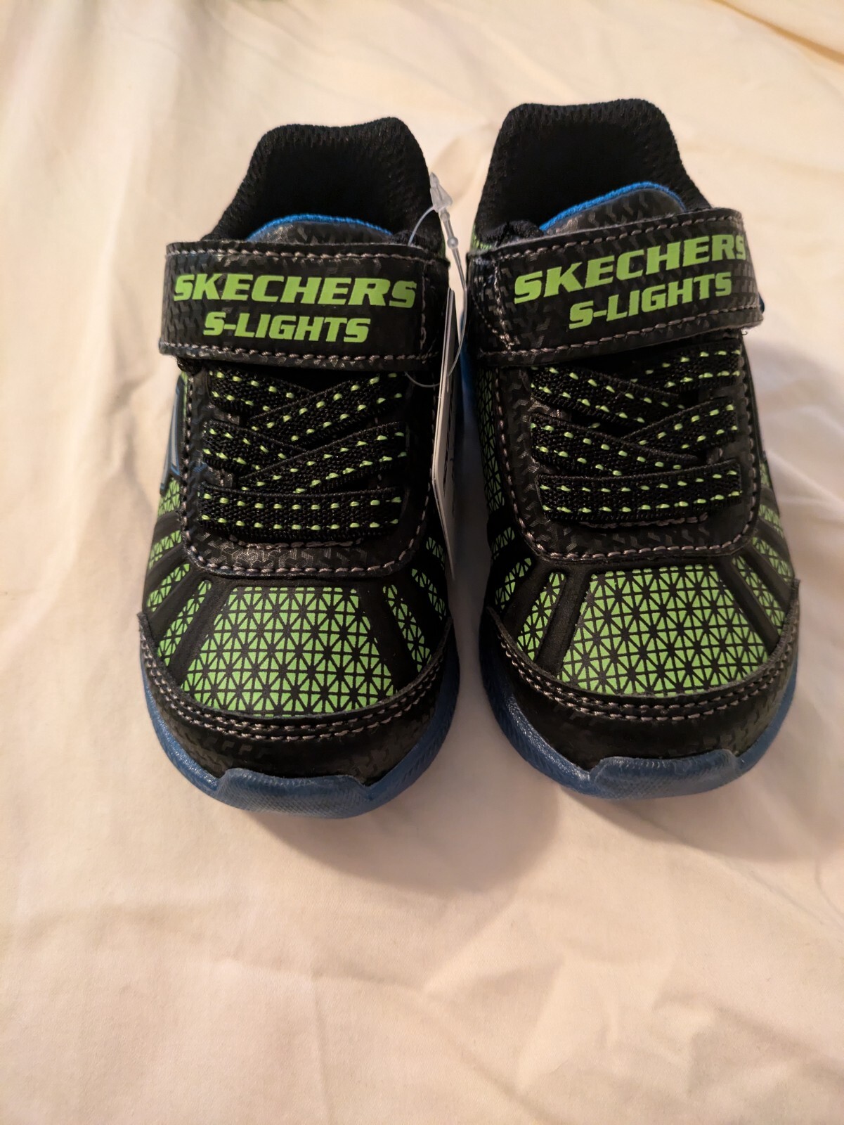 NEW Sketchers Sport Lights Toddler Shoes Light Up Size Boy's 5 Dark Blue & Lime-image