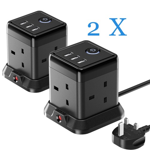 4Gang Tower Extension Lead with 3 USB Slot Overload Protection 3250W