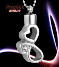 New Love Heart Crystal Cremation Urn Keepsake Ash Silver Memorial Necklace