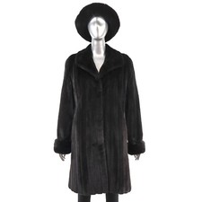 Dark Mahogany Mink Coat With Matching Hat- Size S