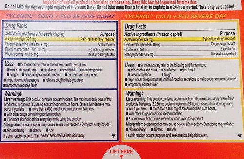 Tylenol Cold + Flu Severe Acetaminophen Caplets Day & Night Fever Cough Reducer - Picture 2 of 2