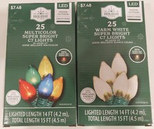 Holiday Time 25ct LED Super Bright C7 Lights Multicolor or Warm White Green Wire
