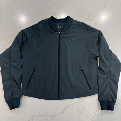 Nike Womens Olive Gray AeroLayer Bomber Jacket Crop Full Zip Long Sleeve Sz  L - Main Image