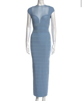 Herve Leger Blue Bandage Bodycon Maxi Dress XXS Womens Evening Gown NWT |  eBay
