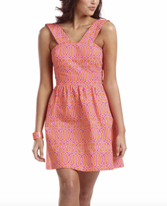 vestido rosa e laranja