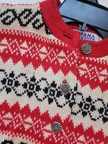 Maglione cardigan AMANA lanificio bottoni taglia 38 rosso vacanza Fair Isle LEGGI - Foto 10 di 11