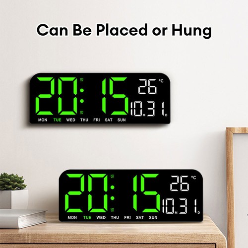 Large LED Digital Wall Clock Wall Data Time Temperature Display Bedside Alarm