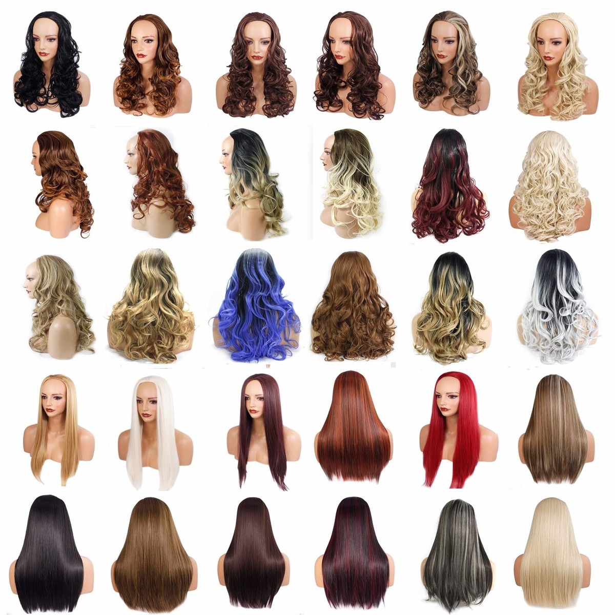 Ladies 3/4 Half Wig Wavy 22 Inch Clip in Synthetic Hair Piece Black Brown  Blonde