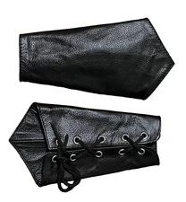 Black 2 Pieces Genuine Cow Leather Gauntlet Cuff Wristband Arm Band 1 Pair