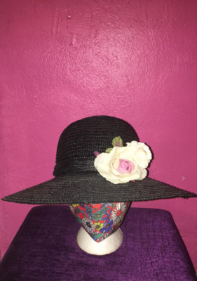 Women's Church Banquet Beach Tea Party Floral Decor Polyester Hat in Black