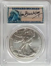 2021 Silver Eagle Type 2- PCGS MS70-First Strike-Len Buckley Signed Insert Label