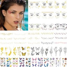 JEEFONNA 60 Sheets Face Temporary Tattoos, Metallic 60 Sheets Temporary Tattoos