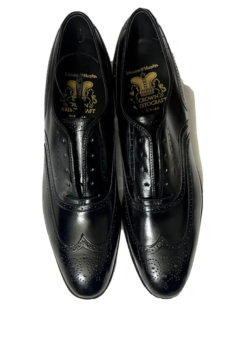Johnston & Murphy Crown Aristocraft USA Made Black Leather Wingtip Size  13A/3A