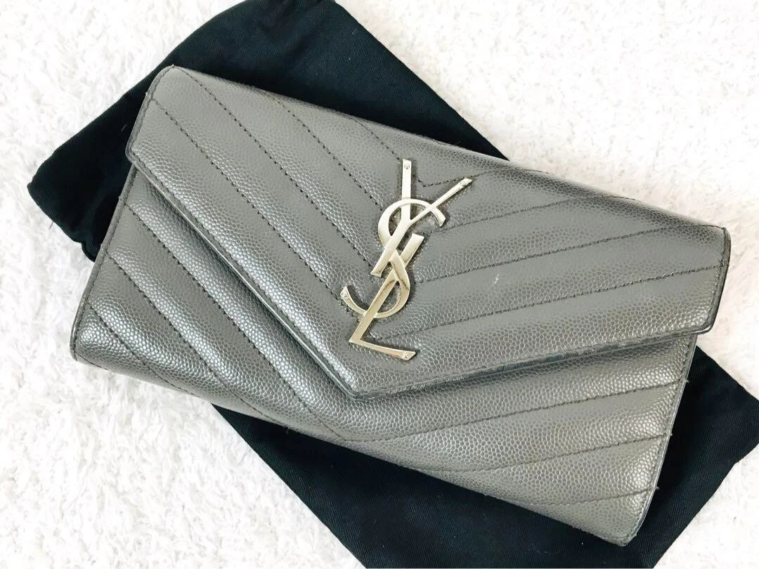 Saint Laurent Large Monogram Flap Wallet - Grey