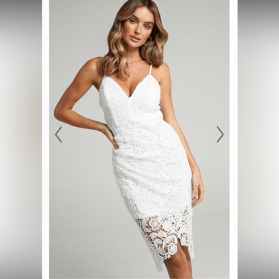 Showpo. Size 2 xs TYPICAL LOVER DRESS IN WHITE LACE new nwt midi lace  pencil | eBay