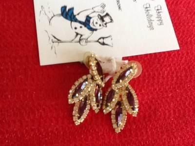 Faux Diamond & Amethyst Pair Of Gold Evening Dress Earrings | eBay