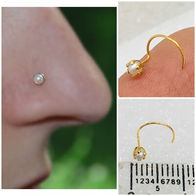 Pearl - 9c Pure Gold Nose pin Wire Nose Studs Nosepin Taar  Nath Nathni 3MM 9k