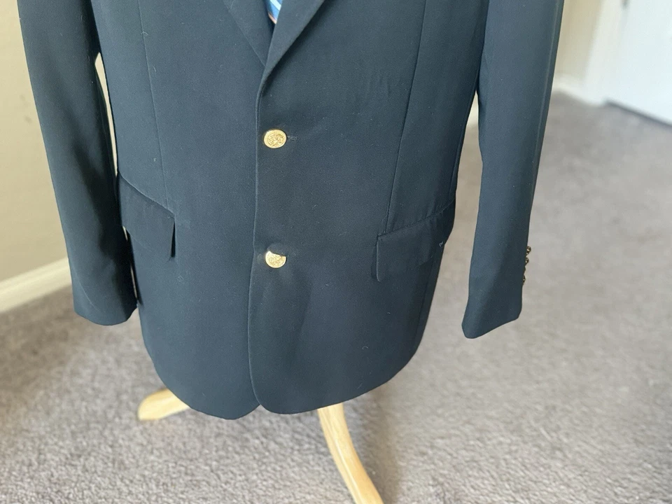 LL Bean Blazer Sports Coat Gold Buttons Casual Black 43 Regular Polyester - Image 4 of 4