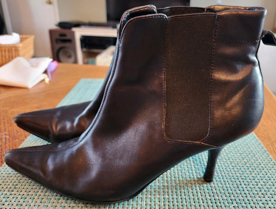 Anne Klein Talla 7.5M Negro Cuero Lateral Elastizado Botines Tacones Talla 7.5 M Foto 2 de 4