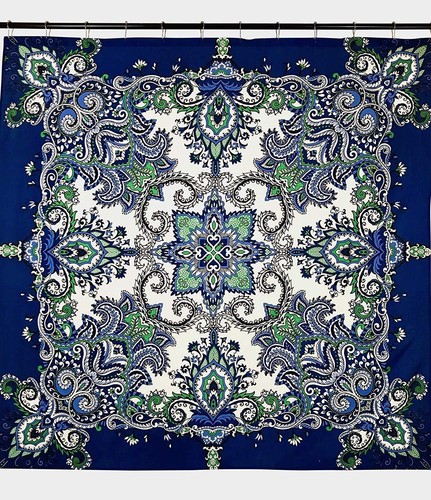 Istanbul Blue Fabric Shower Curtain: Floral Mandala Design Bright NWOP - Picture 2 of 5