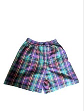 Vintage 80s That's Me Colorful Plaid High Waist Pleated Bermuda Shorts