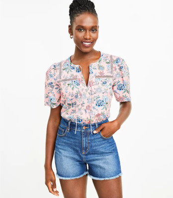 NWT Ann Taylor LOFT Pink Floral Garden Tie Neck Blouse Top, SMALL