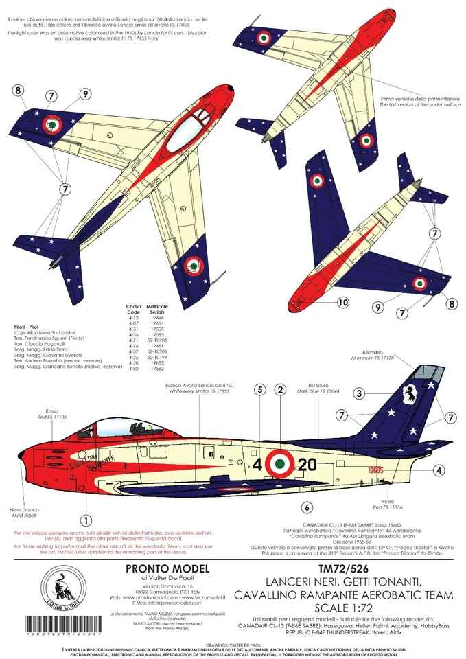 TAURO MODEL TM72/526 PATTUGLIA ACROBATICA LANCERI NERI E CAVALLINO RAMPANTE 1:72 - Immagine 2 di 4